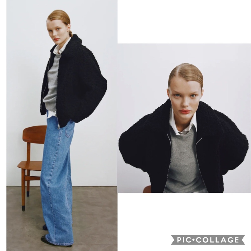 NWT Zara Short Black Faux Shearling Teddy Jacket